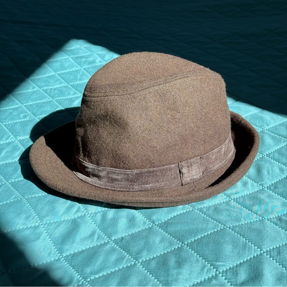Wilsons Leather Pelle Studio Brown Wool Blend Derby Bowler Academia Fedora Hat